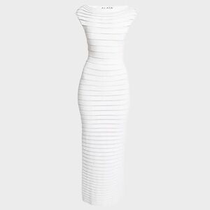 ALAIA 3D Stripe Midi Dress in Blanc size 40 NWT